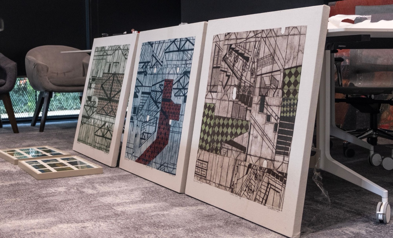 Installation in progress with a focus on artist Savitha Ravi’s artworks